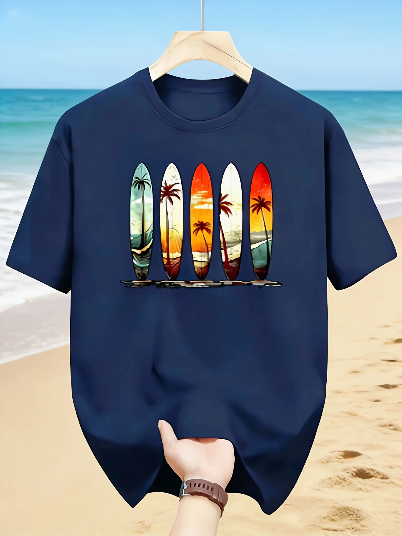 Tropical Surfboard Palm Tree Graphic Cotton T-shirt Men Women Beach Surf Short Sleeve Unisex Casual Daily Streetwear Basic Tops