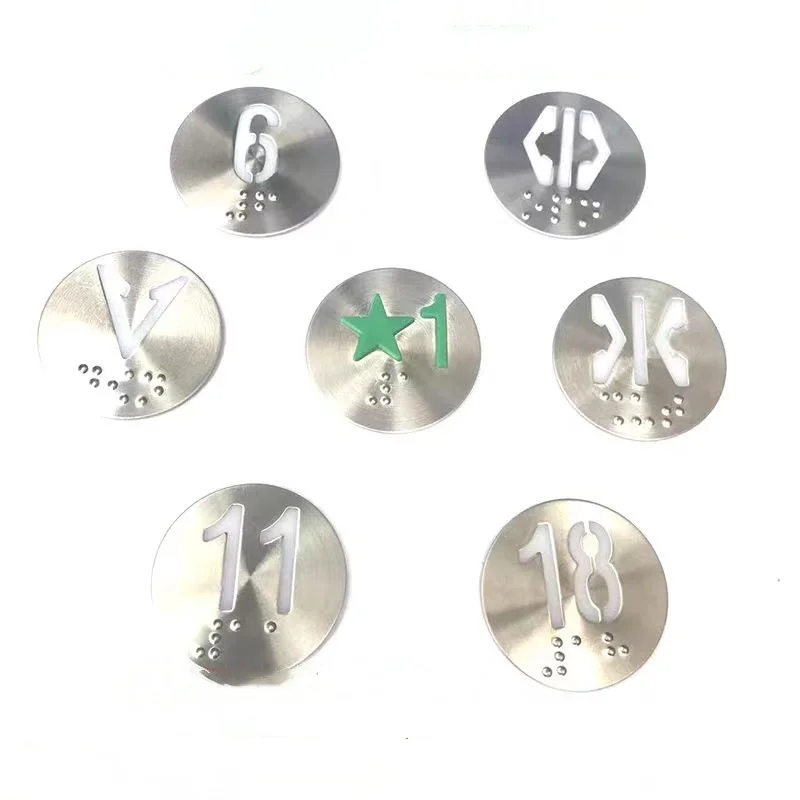 10PCS Elevator Button Character Symbols Complete Straight Through 30MM Round Stainless Steel With Braille Elevator Parts