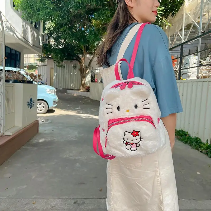 Hot Miniso Kawaii Plush Backpack Hello Kitty Cartoon Cute Leisure High Capacity Student Bag School Starts Gift Fashion New Style