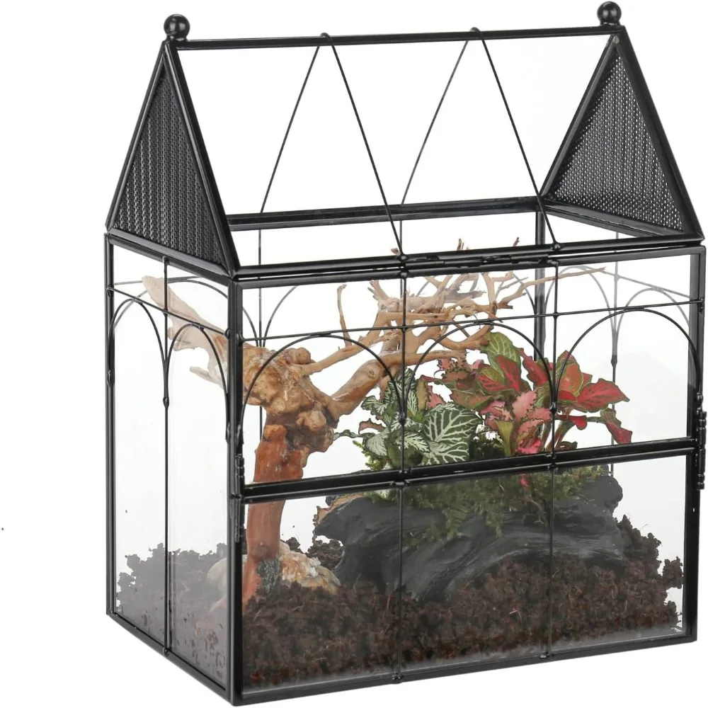

Vented Glass Habitat for Jumping Spiders and Insects 7.5x4.9x9 Inches Front Opening House Shape Black