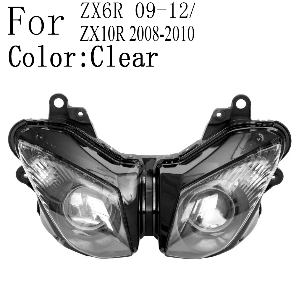 Motorcycle Front Headlight Lamp Assembly For Kawasaki Ninja ZX6R 2009 2010 2011 2012 ZX10R 2008 2009 2010 Clear Lens view 2