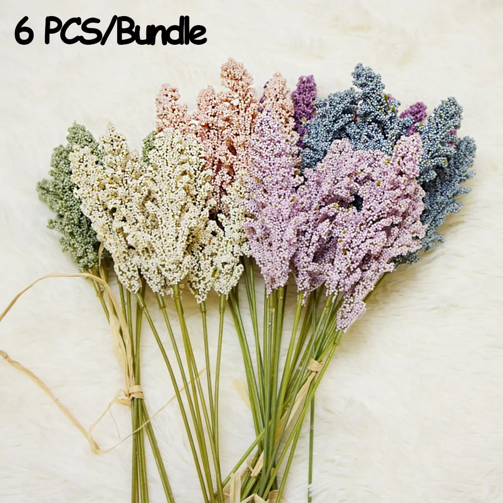 6PCS/Bundle Mini Party Supplies Wedding Ornament Artificial Vanilla Spike Cereals Bouquet Plant Wall Simulation Flower