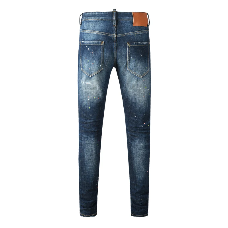 Men Vintage Streaky Washed Ripped Skinny Jeans, Retro Faded Whiskering Distressed Denim Pants, Mid‑Waist Stretch Slim‑Fit Street