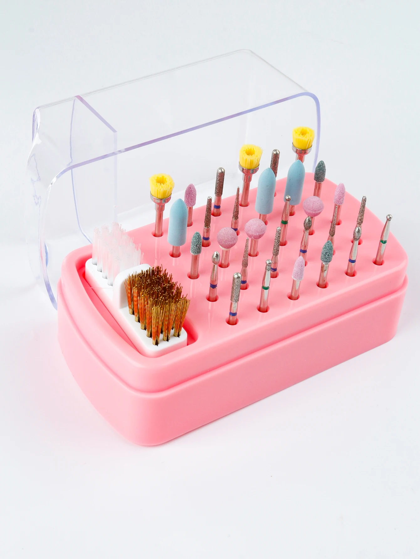 

30 holes sanding head storage box with cleaning brush empty box anti-dust split tungsten steel ceramic nail tools nail set