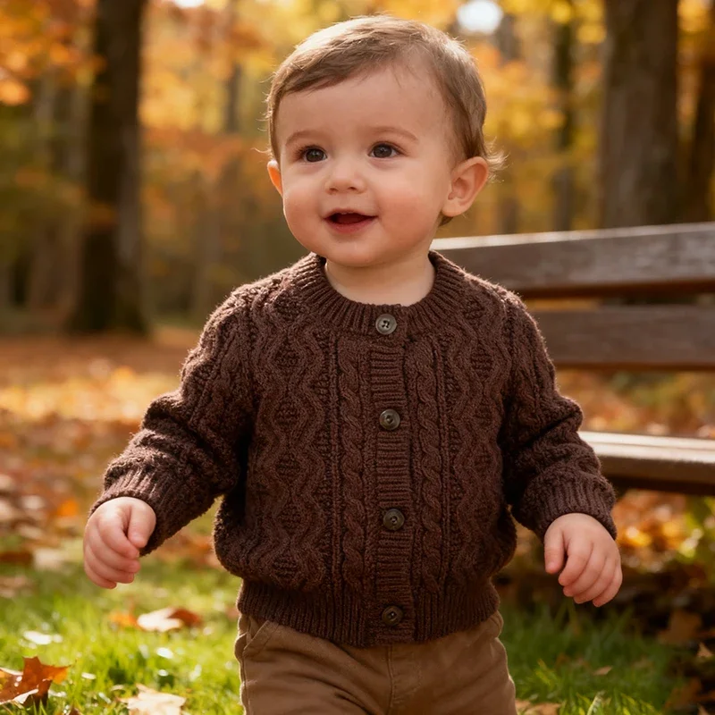 

Autumn Baby Girl Knitting Cardigan Fashion Boys Baby Sweaters Clothing 0-3Yrs Thick Needle Embroider-Neck Coat Newborn Cardigan