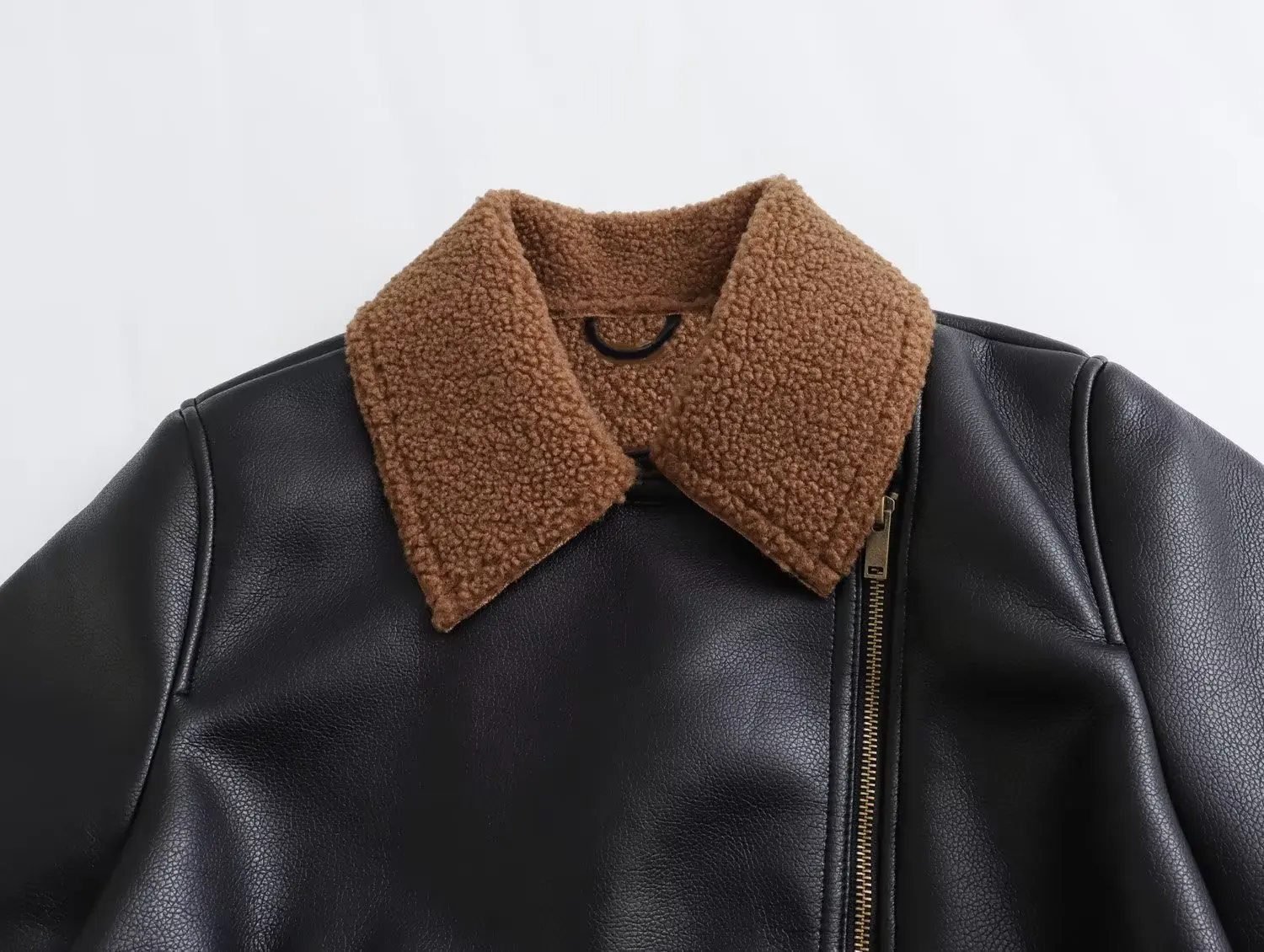 Maxdutti British Fashion Retro Contrast Boyfriend Leather Coat Female Style Fleece Leather Jacket American Retro Motorcycle