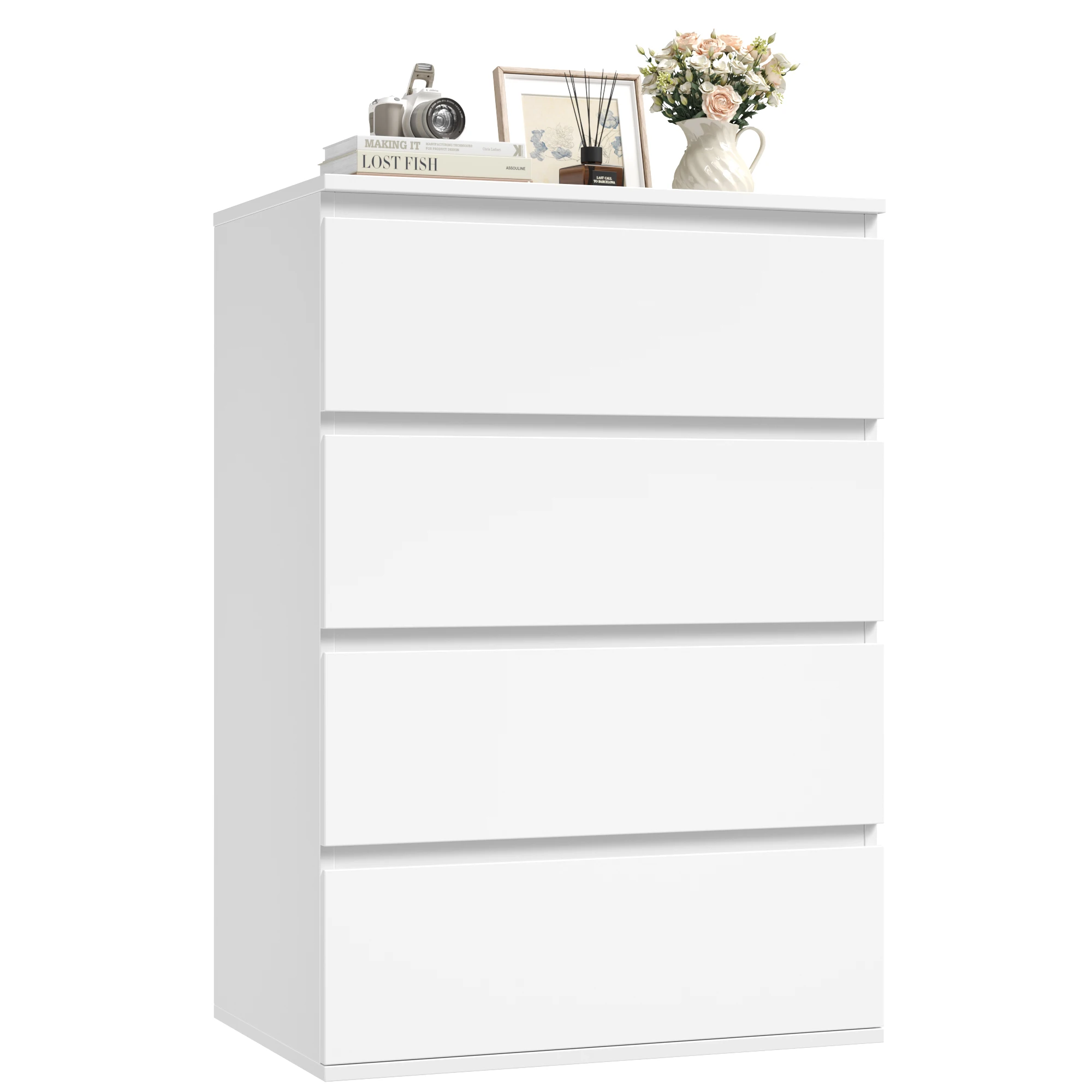 خزانة ذات أدراج من Getone لغرفة النوم، خزانة تخزين بيضاء مع 4 أدراج، أثاث خزانة غرفة النوم لمدخل غرفة المعيشة 60 × 40 × 80 سم