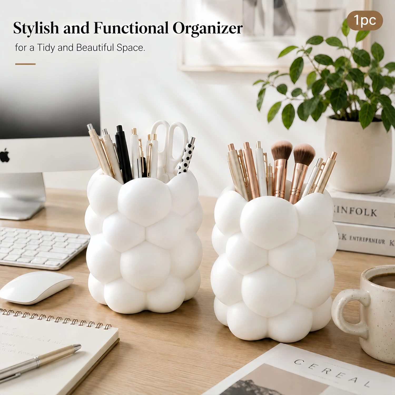White Cloud-Shaped Makeup Brush Holder & Desktop Organizer, Cosmetic Brush Storage Cup, Pen & Pencil Holder, Room Decor