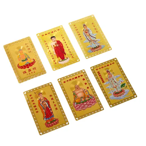 티베트 불교 컬렉션 절묘한 구리 카드 부적 Thangka 행운의 카드, 부처님 안전 및 행운 카드 선물
