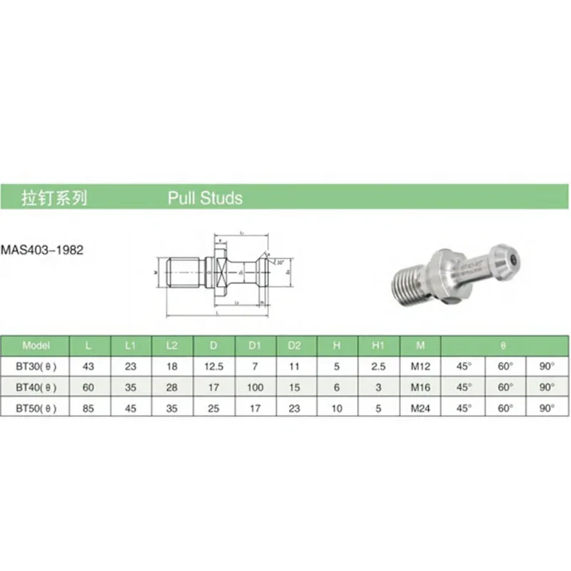 BT30 BT40 BT50 45 deg Pull Nail Tool Holder husillo