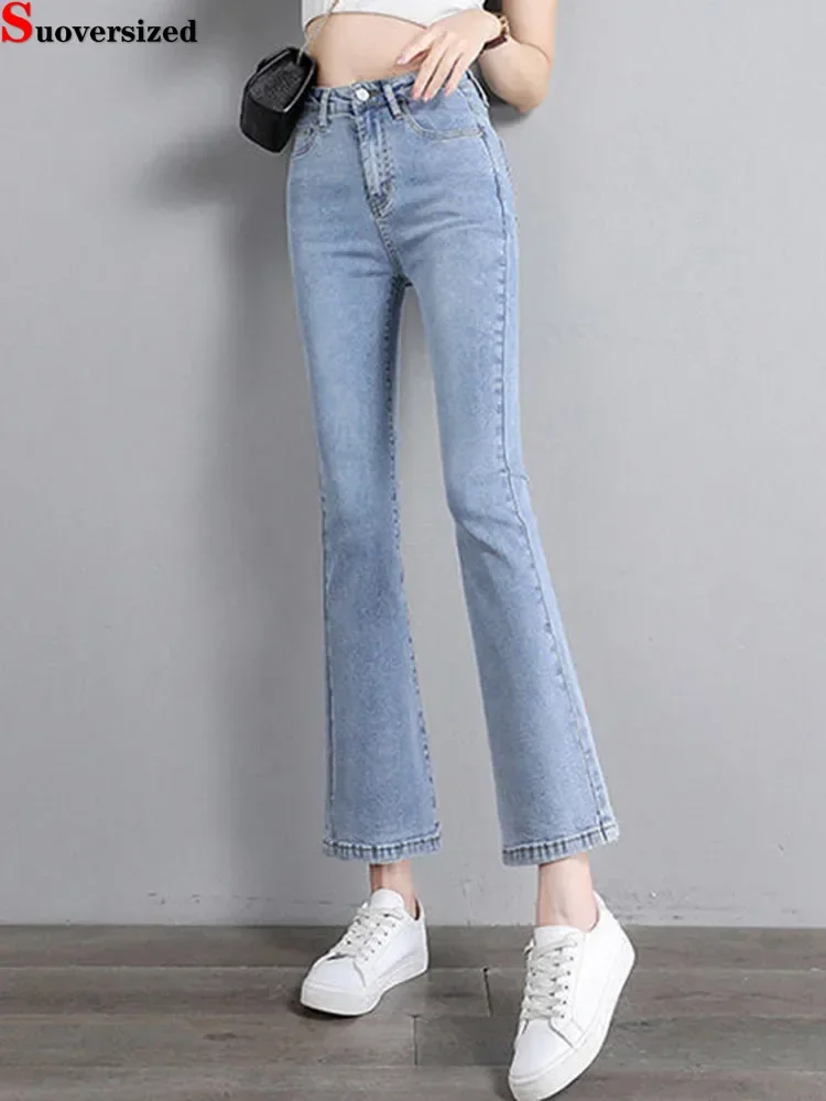 

Korean Casual High Waist Stretch Slim Boot Cut Denim Pants Women Vintage Skinny Flare Jeans Spring Fall Streetwear Vaqueros New