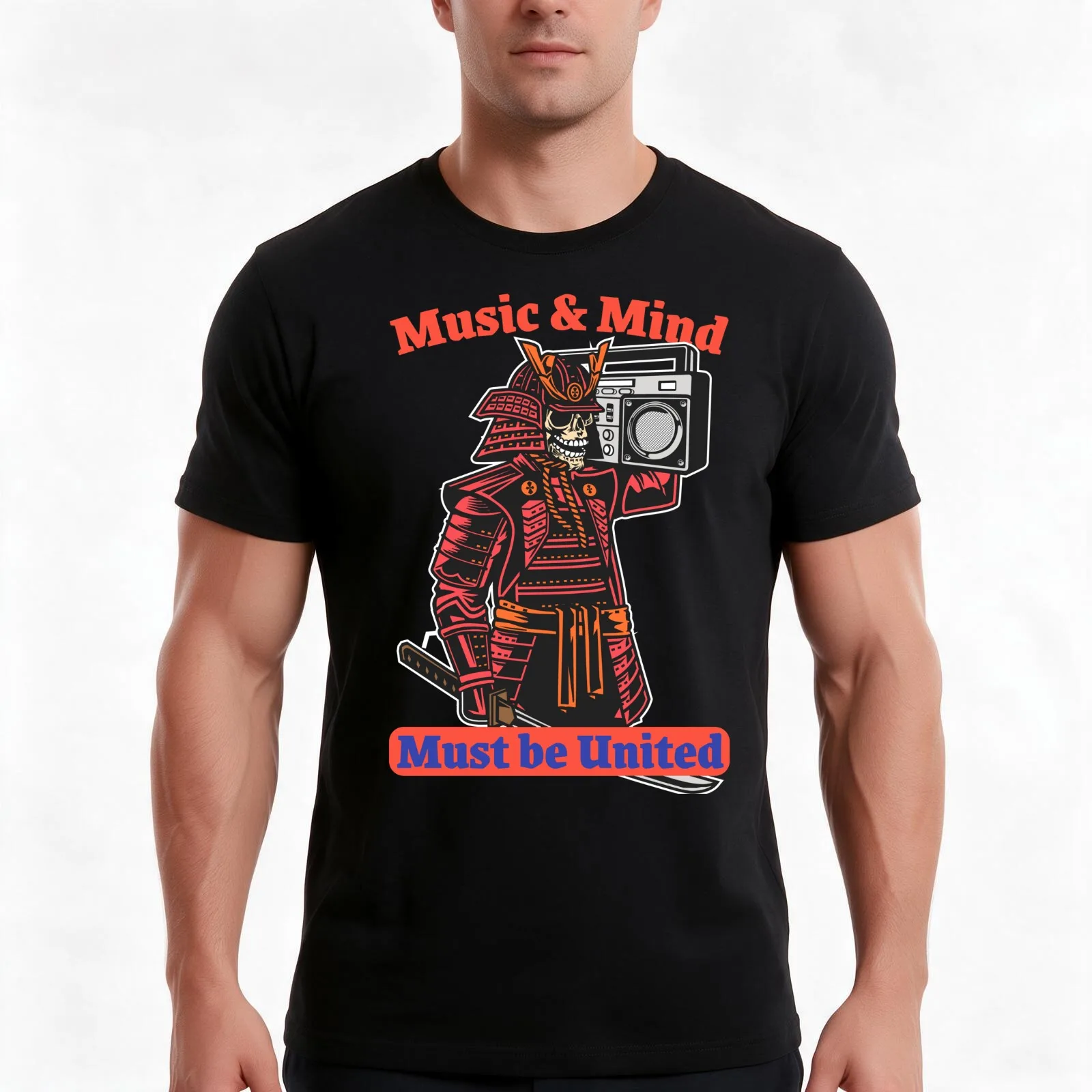 Music & Mind Must Be United T-Shirt, Summer Casual Cotton Tee, Oversized Streetwear Tops, Vintage Graphic Print, 100% Cotton