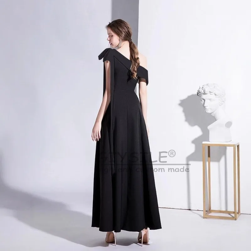 GIYSILE فستان سهرة أسود مخصص للنساء جديد بكتف واحد ومزاج اجتماعي مأدبة فستان زفاف يومي طويل نحيف #5
