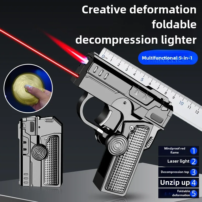 Multifunctional Folding Dual-form Decompression Gyro Gun Lighter Gift Box Creative Deformation Windproof Red Flame Tide Play