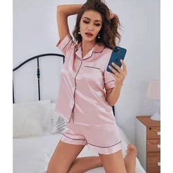 Comfortable Breathable Short Sleeve Shorts Women's Home Wear Women's Silk Pajamas Set Large Size Fashion Simple