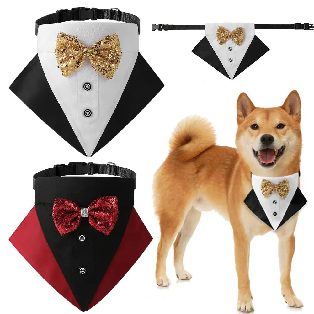 Pet Collar for Dogs Elegant Wedding Dog Bandana Collar with Bow Adjustable Pet Costume for Party Charming Triangle Bib for Pet