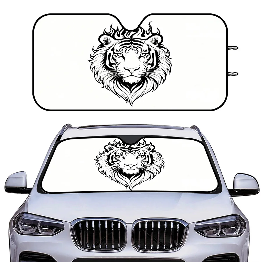 Car Window Sun Shade With Lion Head Design, Foldable 3 Sizes, UV Protection For Front Windshield, Perfect For Summer Parking, Ro