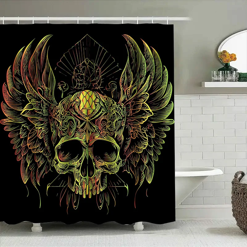 

Tuniu Psychedelic skull shower curtain, dark art bathroom decor, horror design, gothic wall decor, unique art curtain