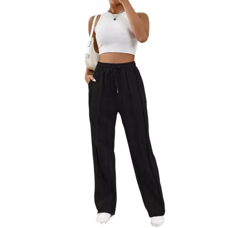 Lässige, modische Jogginghose für Damen, Kordelzug, vertikale Streifen, gerades Bein, Sporthose