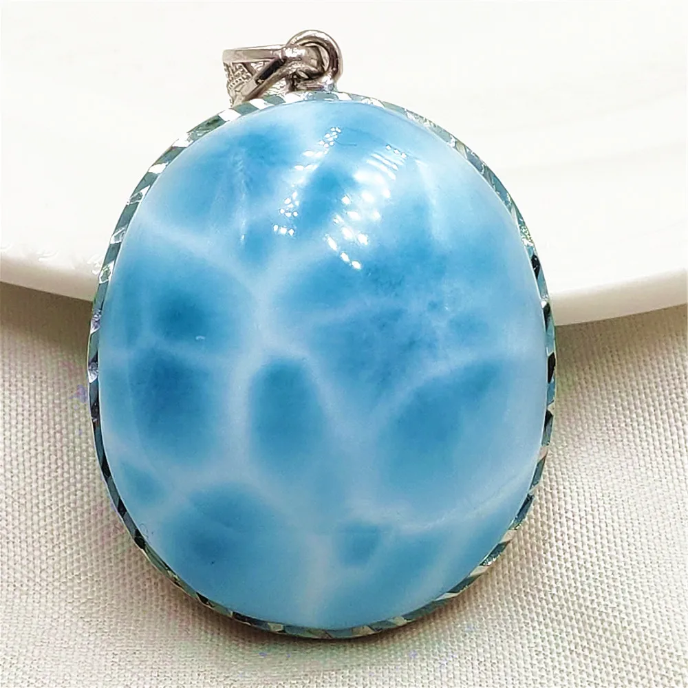 

Natural Blue Larimar Oval Big Pendant Women Men Larimar Oval 29x25x12mm Necklace Fashion Jewelry Gemstone AAAAAA