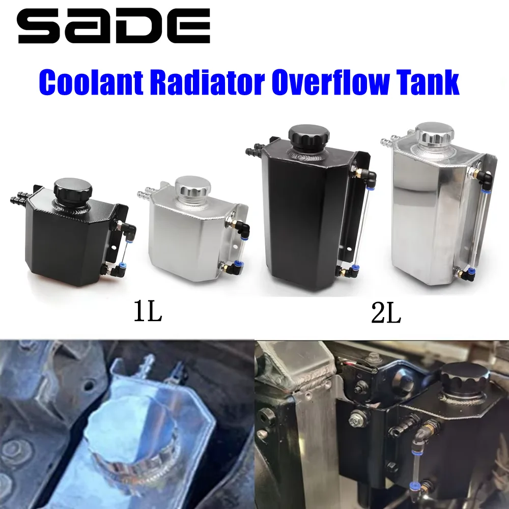 1L/2L Square Engine Coolant Radiator Overflow Oil Catch Can Reservoir Oil Fuel Tank With Drain Plug Breather Aluminum