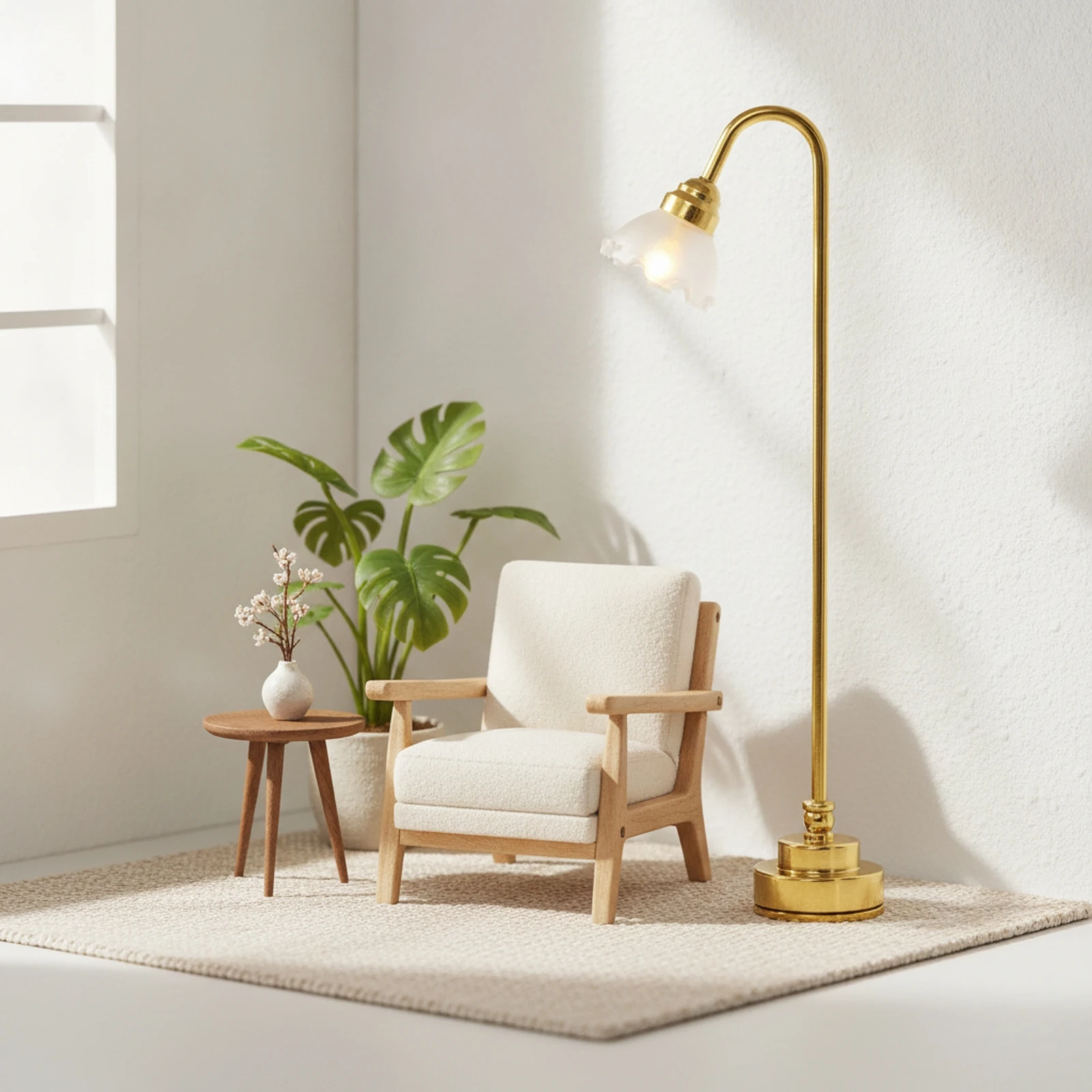 Miniature Lamp with LED Battery-Operated Dollhouse Standing Light Dollhouse Light Gold-Tone for Miniaturists, Diorama