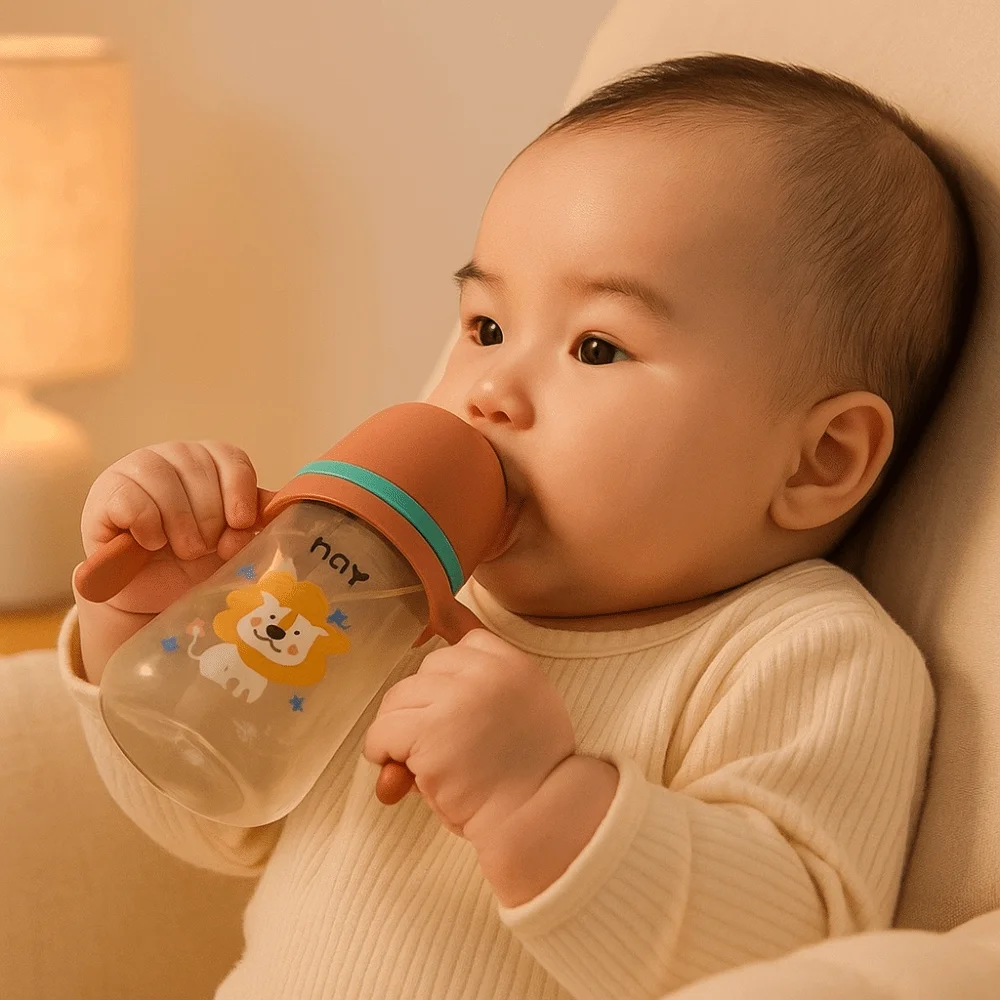 Portable Drop Resistant Newborn Bottle Cartoon Easy Grip Baby Drinking Cup 240ML Wide Neck Baby Bottle Night Feeding