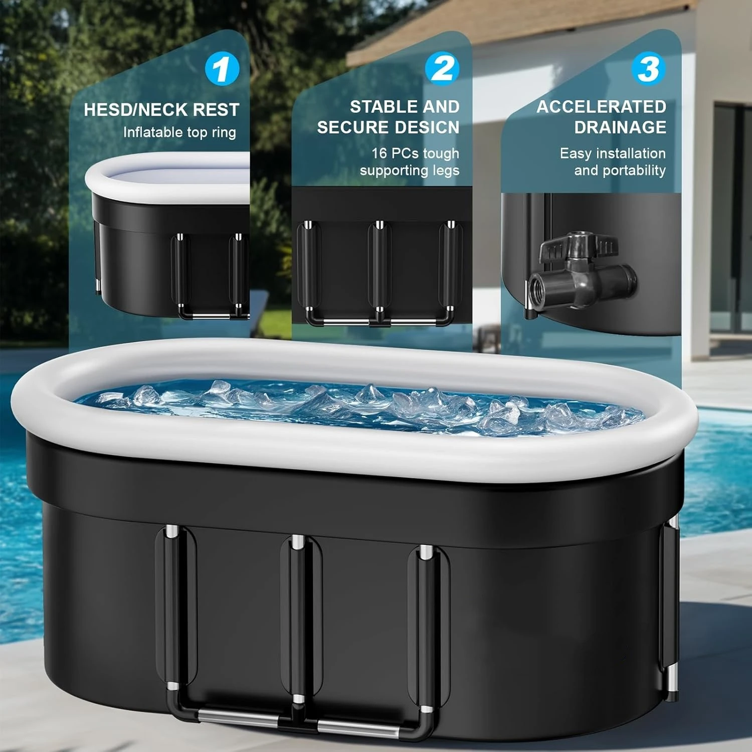 Ice Bath Tub for Athletes 140x65x61cm Hot Tub Portable Cold Plunge for Outdoor Garden Yard Gym,Upgraded All-Aluminum Frame