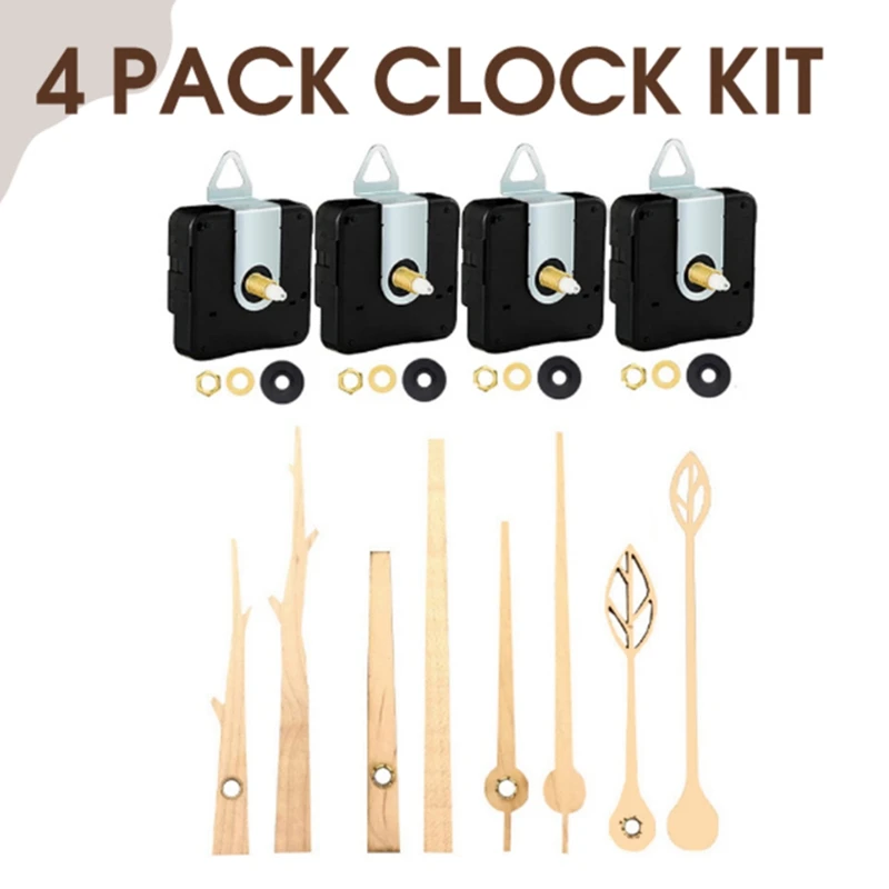 

4Pcs Quartz Clock Movement Mechanism Parts With 4 Walnut Clock Hands Clock Replacement Accessories For Clock Repair