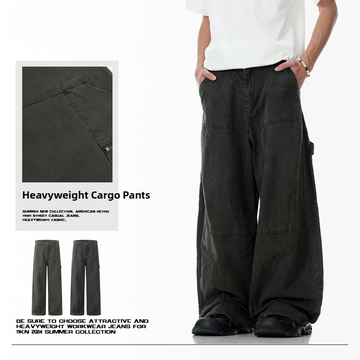 

Retro American Sle Men's Loose Straight Leg Workwear Pants Deconstructed Design Sensation Long Trousers Faionable Urban C...