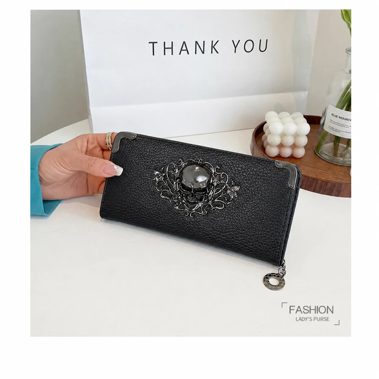 Unisex Lange Männer Frauen Geldbörse Punk Schädel PU Leder Brieftasche Zipper Clutch Tragbare Casual Dame Bargeld Geldbörse Brieftasche – Detail 11