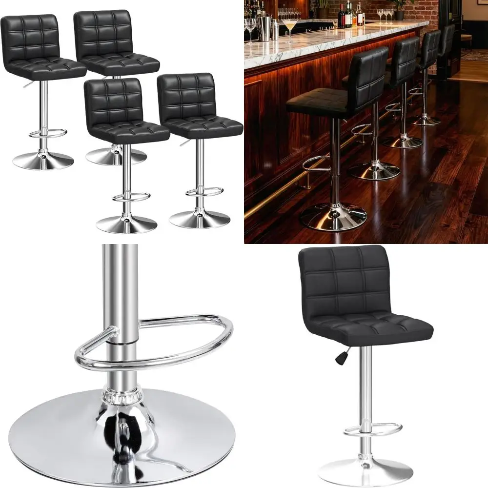

4-Piece Swivel PU Leather Bar Stools with Square Backs for Kitchen Counter
