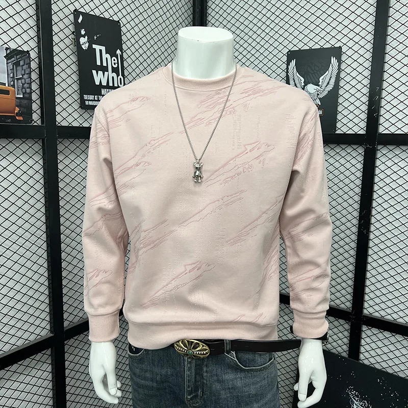 Men Autumn Crew Neck Sweatshirt Trendy Long Sleeve Pullover Loose Fit All Match Casual Base Layer Top Daily Streetwear Clothing