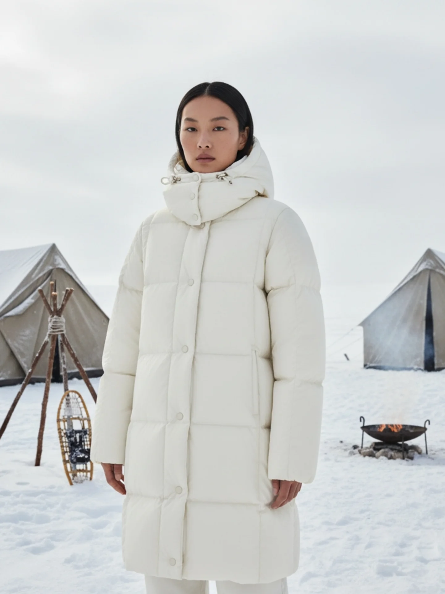 

Classic Long Over-Knee Thickened Goose down Jacket Loose Straight New Style Matte White Detachable Hat Women's Winter Coat