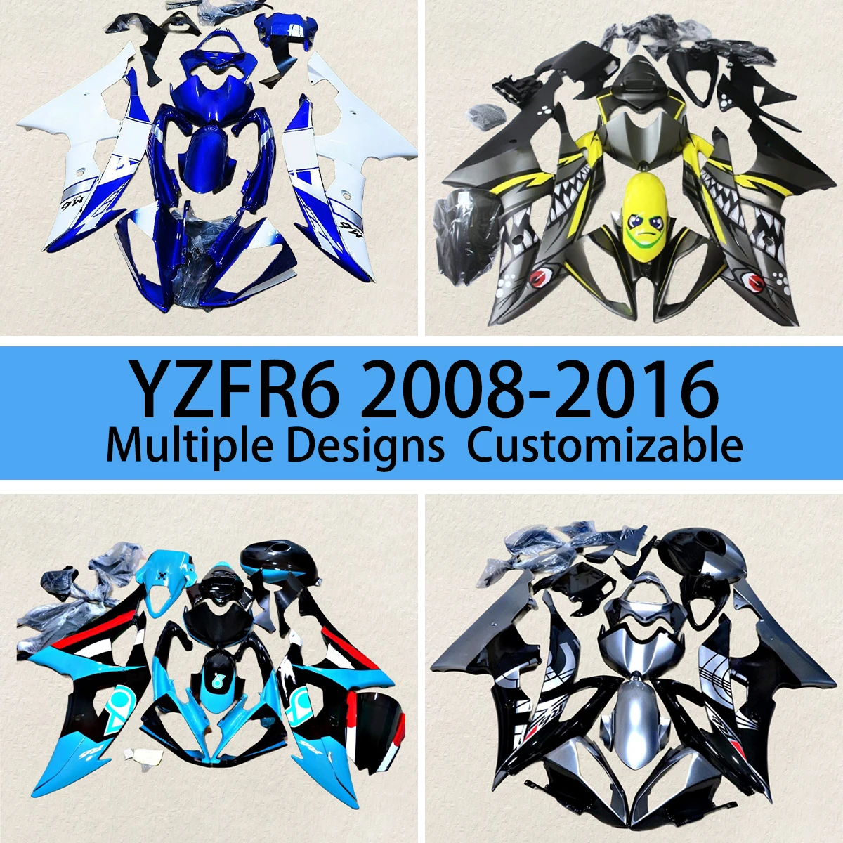 YZF R6 2008 2009 2010 2011 2012 2013 2014 2015 2016 Fairing untuk YAMAHA YZFR6 Kit Fairing sepeda motor injeksi dapat disesuaikan