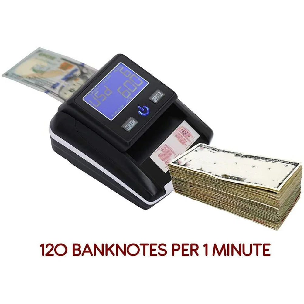 Portable Banknote Bill Detector Denomination Value Counter Counterfeit Detector Cash Tester Machine US Plug