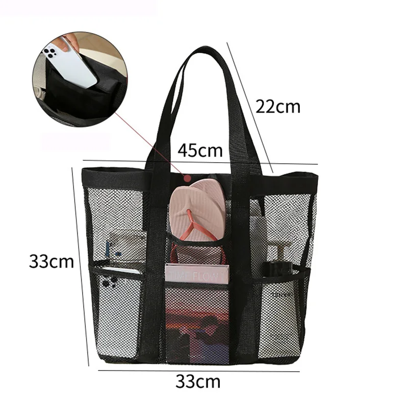 Large-Capacity Mesh Beach Bag Foldable Zippered and Breathable Tote for Swimming Travel & Grocery