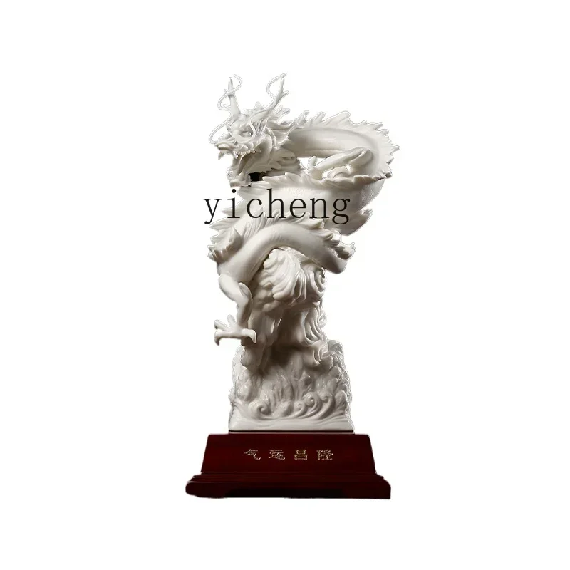 b13White Porcelain Air Transport Prosperous Crafts Ceramic Dragon Ornaments Zodiac Mascot Living Room Curio Shelves Decoration view 3