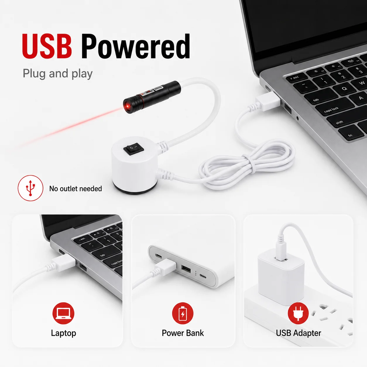USB Rotes Infrarot-Laser-Positionierungslicht mit Magnetfuß DC5V Punkt-Linien-Kreuz Arbeitslampe Schneid- und Nähmaschinen-Zubehör – Detail 6