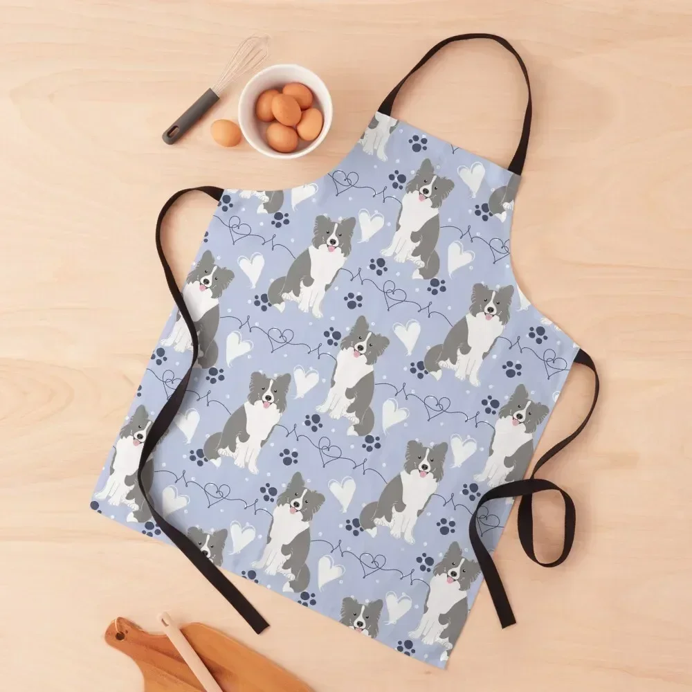 

LOVE Blue Border Collie Apron Nursing Kitchen Chef Apron