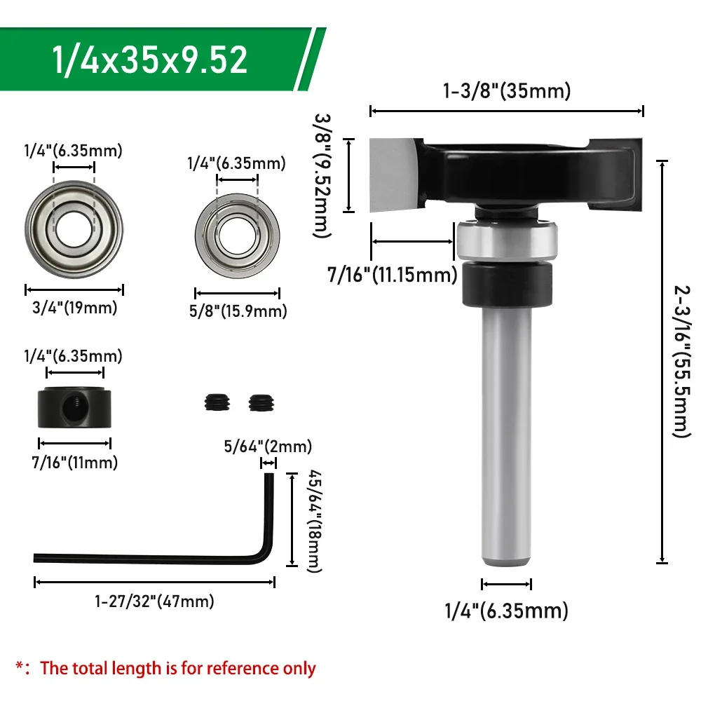 LAVIE T-Typ Nutfräser, 1/4 Zoll Schaft mit 15,9 mm & 19 mm Führungsringen, Holzbearbeitungs-Fräswerkzeug-Set mit Schraubenschlüssel – Detail 14