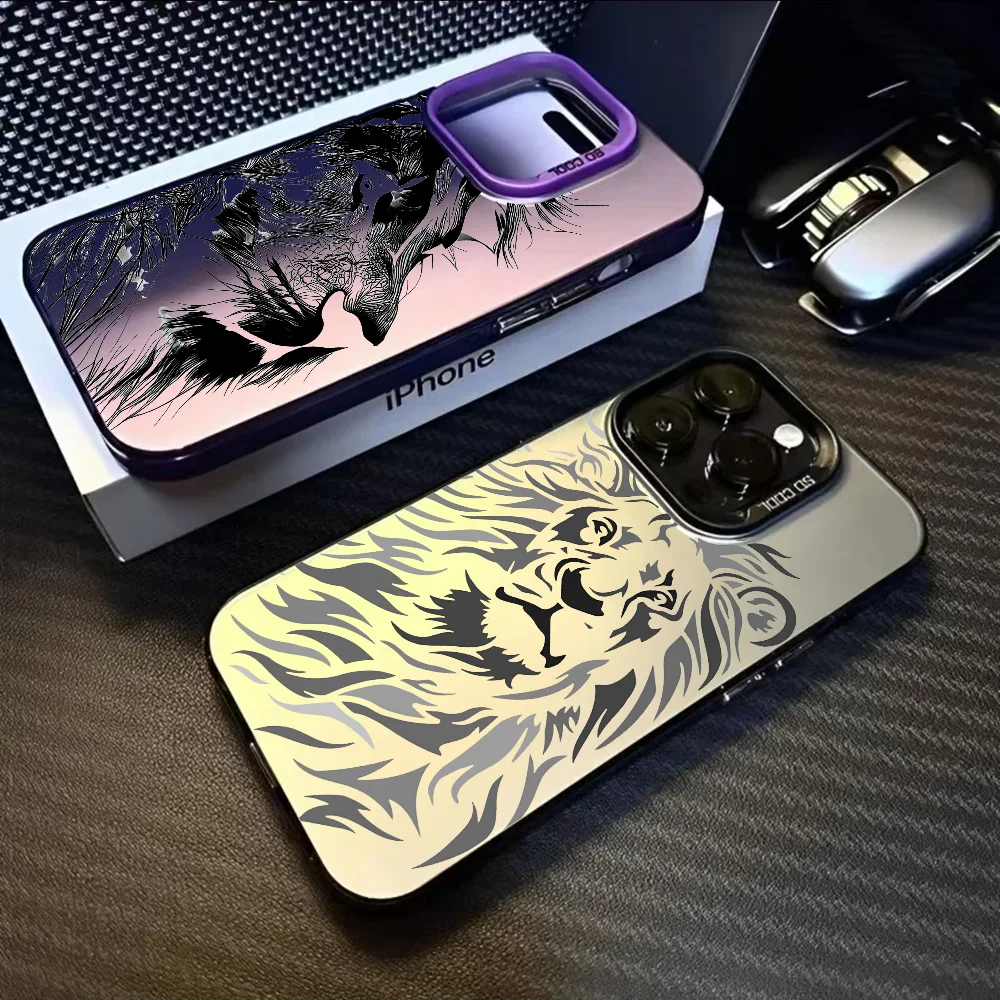 

Lion Head Pattern Phone Case For IPhone 16 15 14 13 12 11 Pro Max Black Purple Matte Laser Metallic Aurora Funda