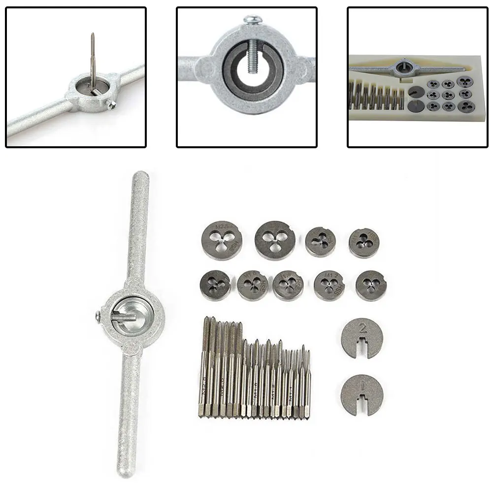 Imagem -06 - Hss Metric Tap Die Grupo Parafuso Rosca Plugs Torneiras Chave Titular Ferramentas Manuais M1.0 M1.1 M1.2 M1.4 M1.6 m 1.8 M2.0 M2.2 M2.5 31 Pcs