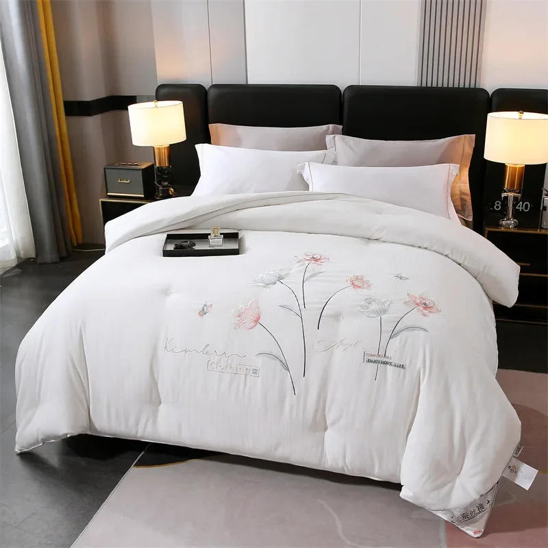 New Embroidery Class A Solid Color Cotton Embroidery Silk Quilt Spring Autumn Winter Four Seasons Quilt Core
