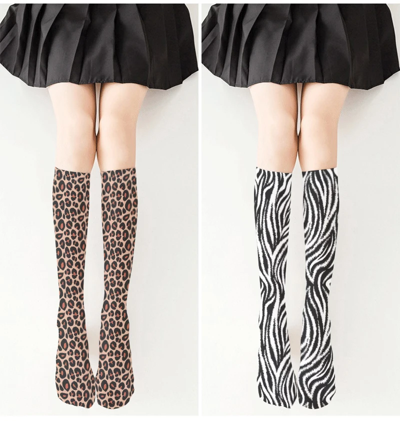 Medias por encima de la rodilla para mujer, calcetines de pantorrilla con textura de Animal de leopardo, dibujos animados, Cosplay bidimensional,