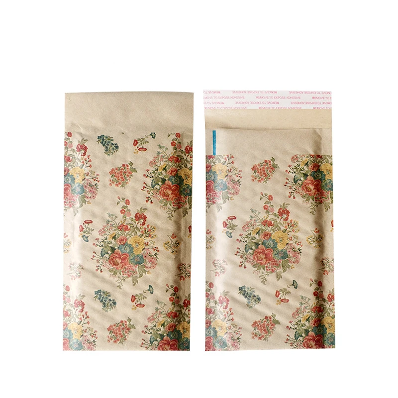 50Pcs Kraftpapier Bubble Zakken Bloemen Gedrukt Cadeau Verpakking Zak Zelfsluitende Bubble Envelop Koerier Mailbag 12x20.4Cm/24x36.8cm