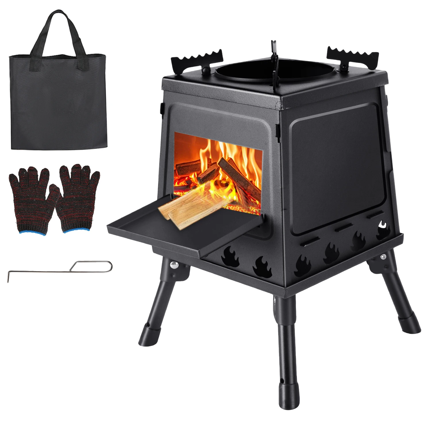 Przenośna kuchenka turystyczna na drewno, kuchenka do przetrwania, z regulowanymi uchwytami na garnki i składanymi nogami, wszechstronna kuchenka turystyczna do gotowania i podgrzewania wody. — 2