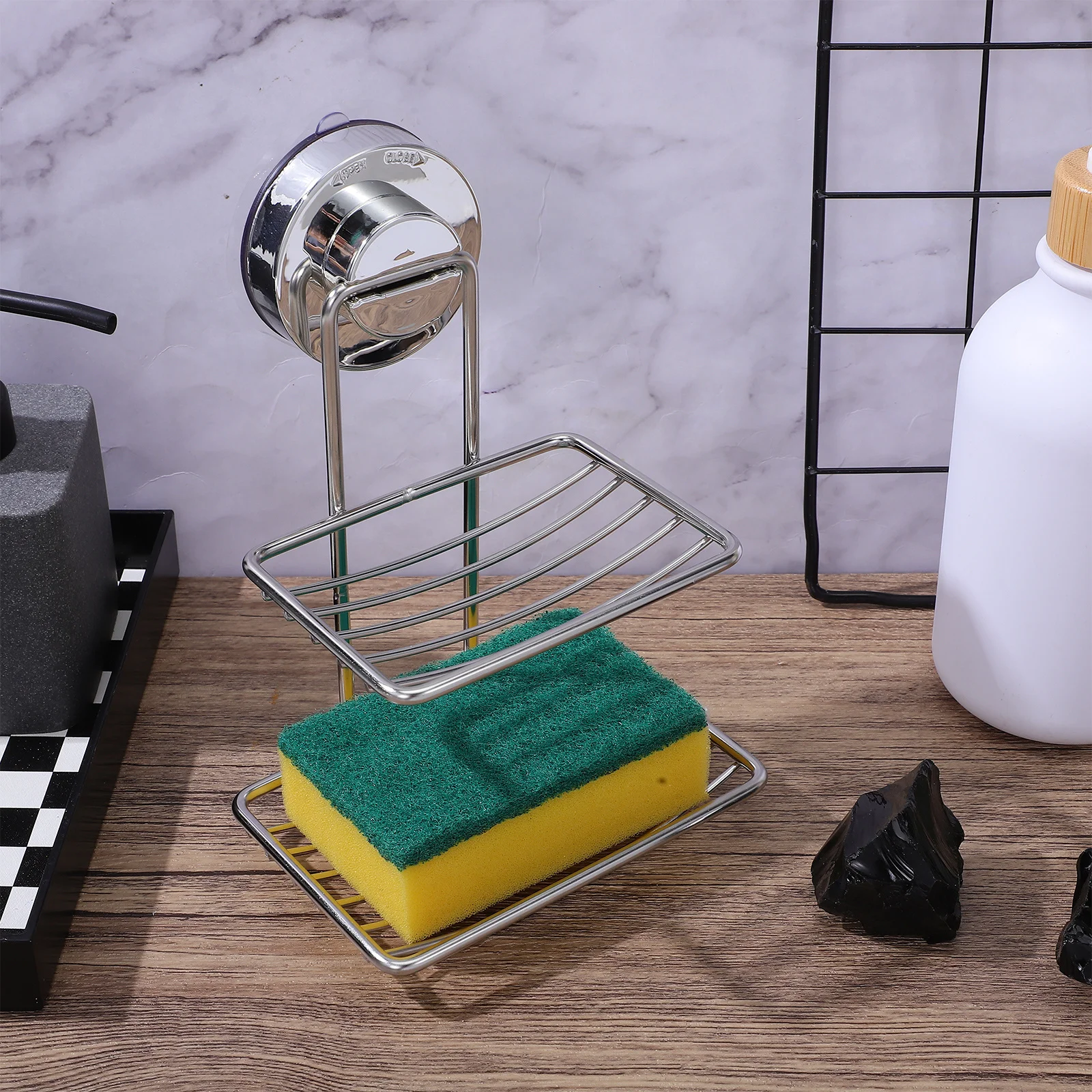 

Double Layer Stainless Steel Soap Dish Holder Strong Suction Cup Wall Mounted Soap Basket Rust Proof Bathroom Kitchen