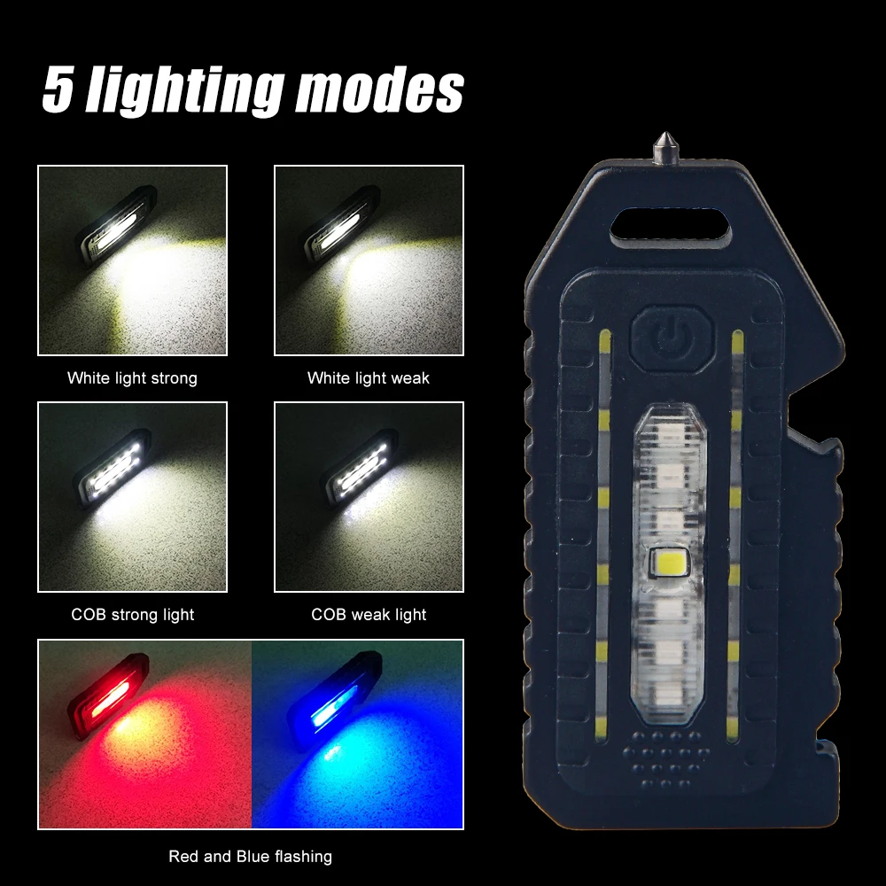 Keychain Flashlight Multifunctional Rechargeable Mini Led Light Portable Selfdefense Whistle Built In 800mAh Battery For Outdoor