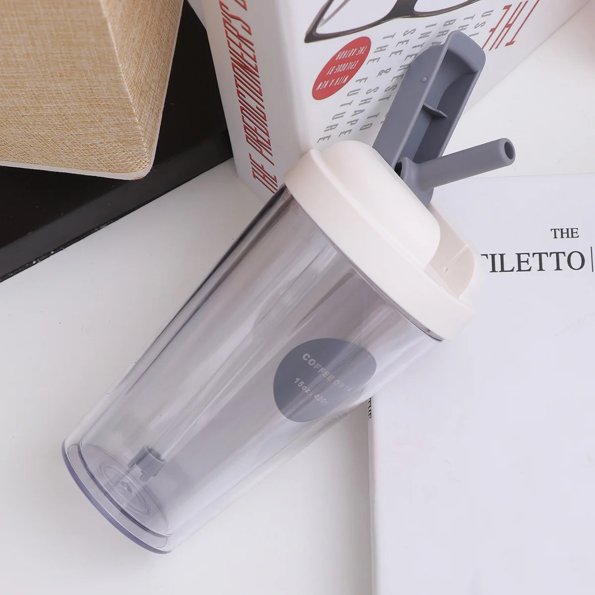 

420Ml Double Layer Plastic Water Bottle Leak Proof Spout Wide Mouth Easy Clean Portable Drinking Bottle For Sports Cycling